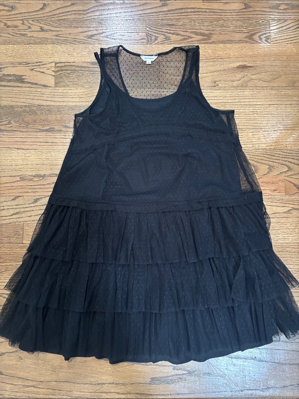 Lucky Brand Black Sheer Dotted Mesh Tank Dress